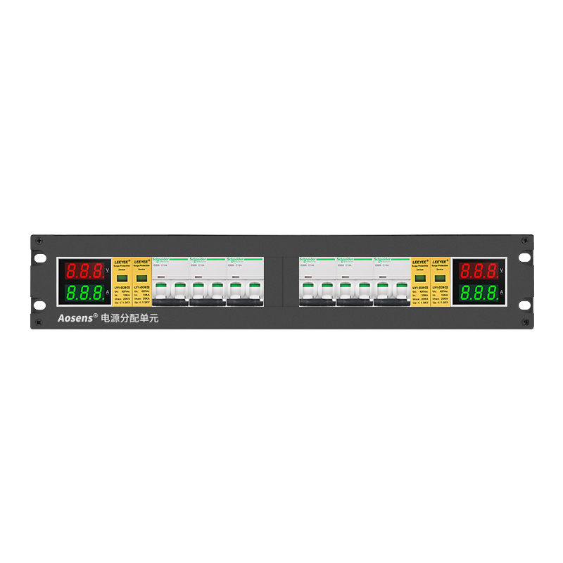 奧盛機(jī)柜配電單元PDU2U配電箱 施耐德交流2P空開電流電壓表 防雷 雙路